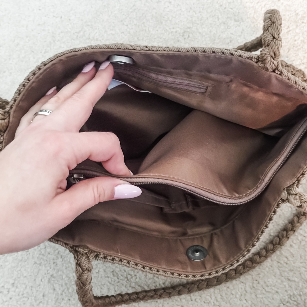 Lina Light Brown Crochet Woven Bag - Picture 4 of 7